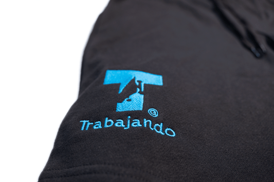 Trabajando Embroidered Blue T-Logo Black Fleece Shorts - Trabajando Skate Apparel