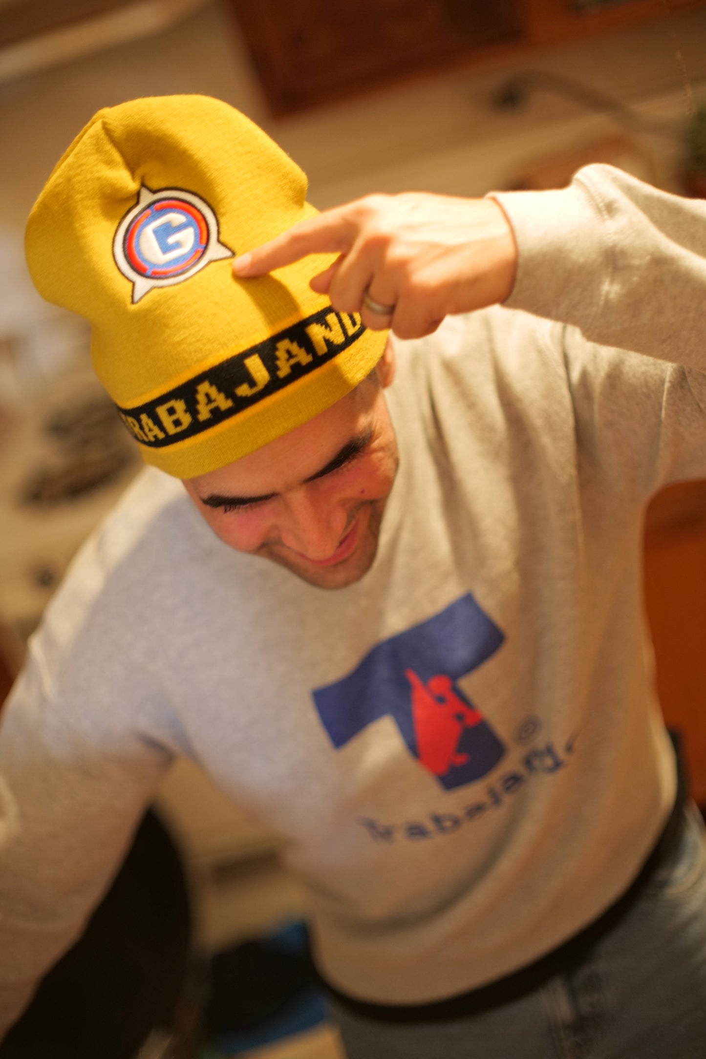 Trabajando "Construction" Yellow Jacquard & Embroidered Beanie - Trabajando Skate Apparel