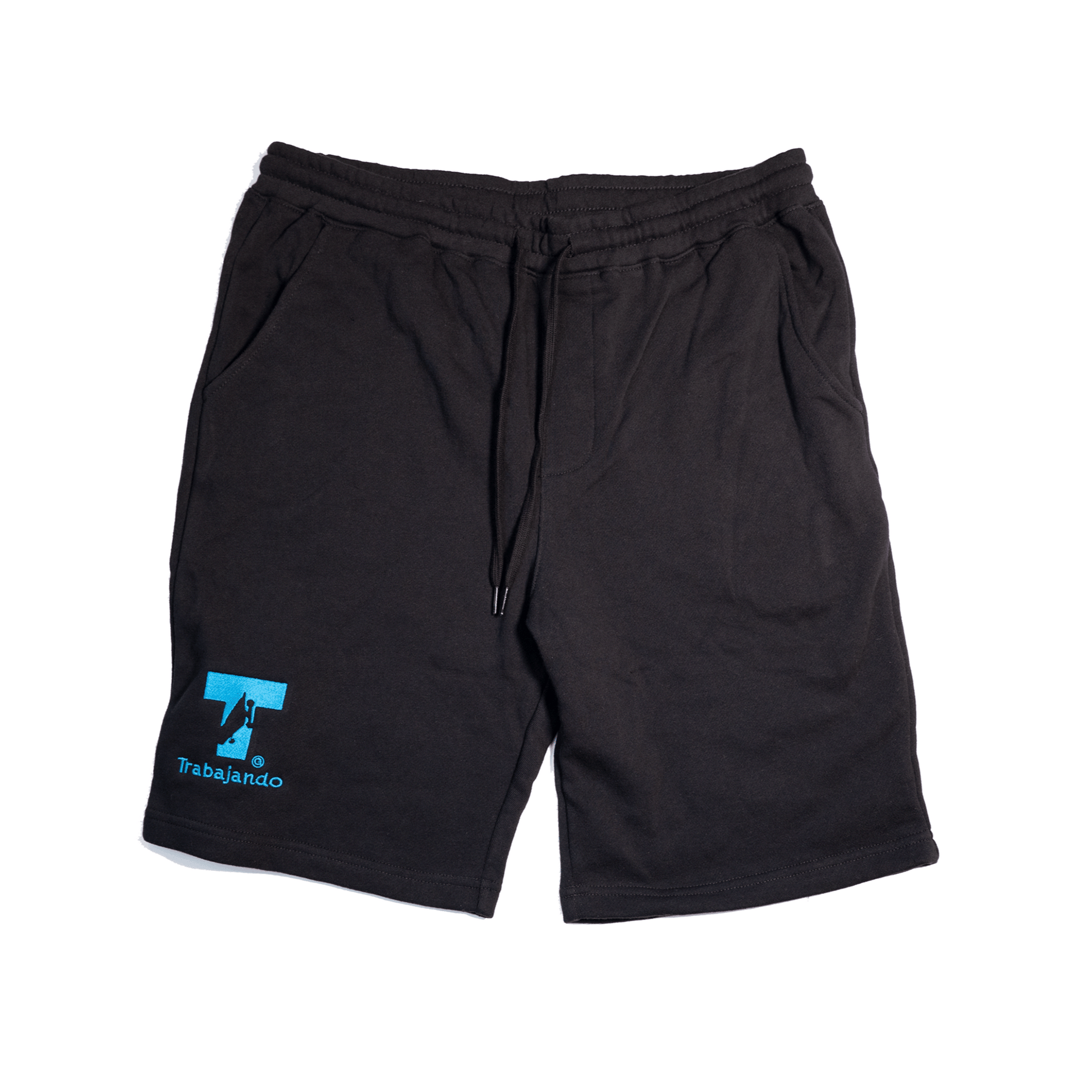 Trabajando Embroidered Blue T-Logo Black Fleece Shorts - Trabajando Skate Apparel